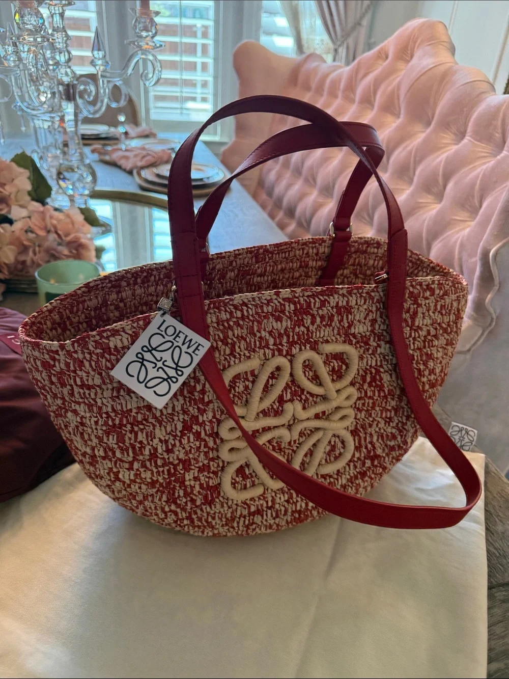 NWT AUTHENTIC Medium Eclipse basket in raffia and calfskin